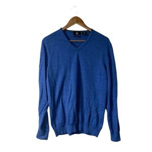 Calvin Klein Blue V-Neck Sweater Extra Fine Merino Wool Thin Fall Soft Men Large